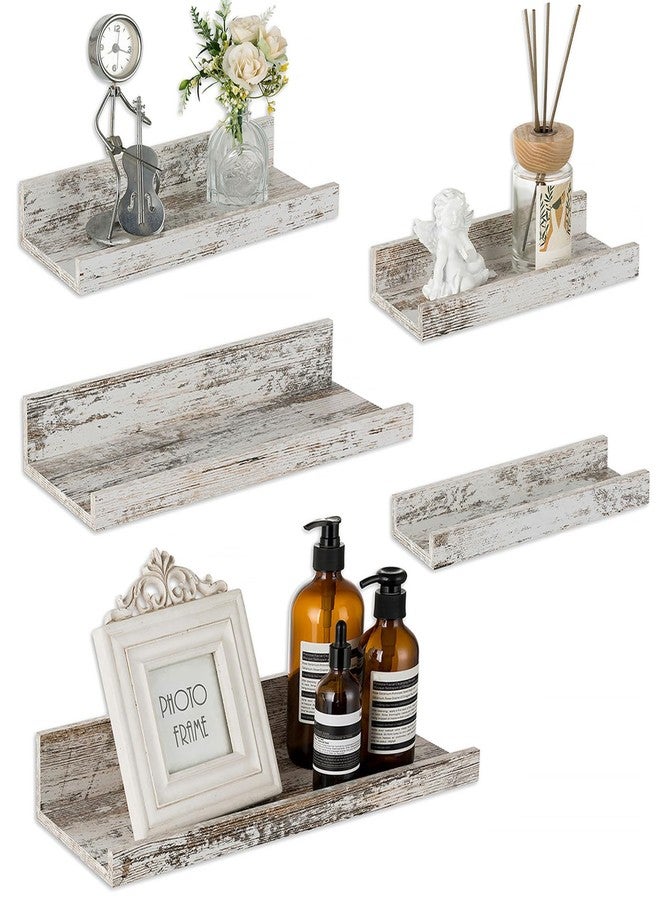 Walasis Rustic Shelves Wall-Mounted Distressed White - Farmhouse Wall Shelves 15.8 inch Wood Wall Decor Decorative Small Floating Ledge Shelf for Bedroom Living Room - Image 1